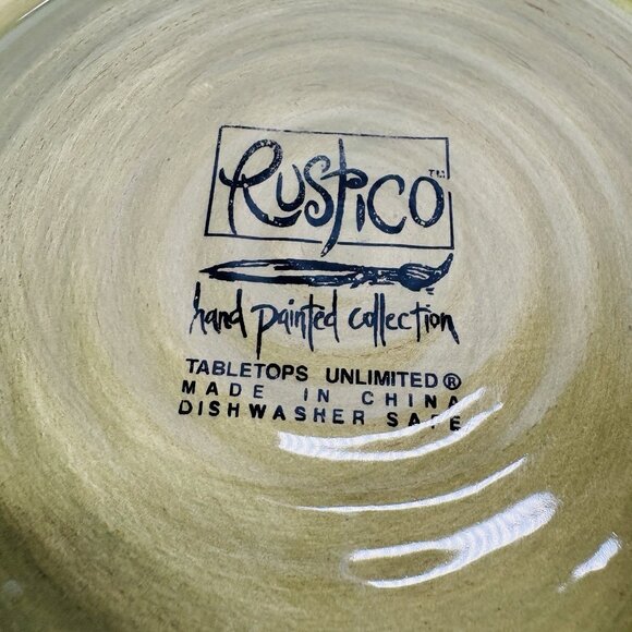 Tabletops RUSTICO OLIVE Green Hand Painted Swirl Stoneware Dinner Plates Set 2 - Picture 6 of 15